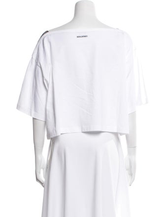 Red Valentino Bateau Neckline Three-Quarter Sleeve Crop Top