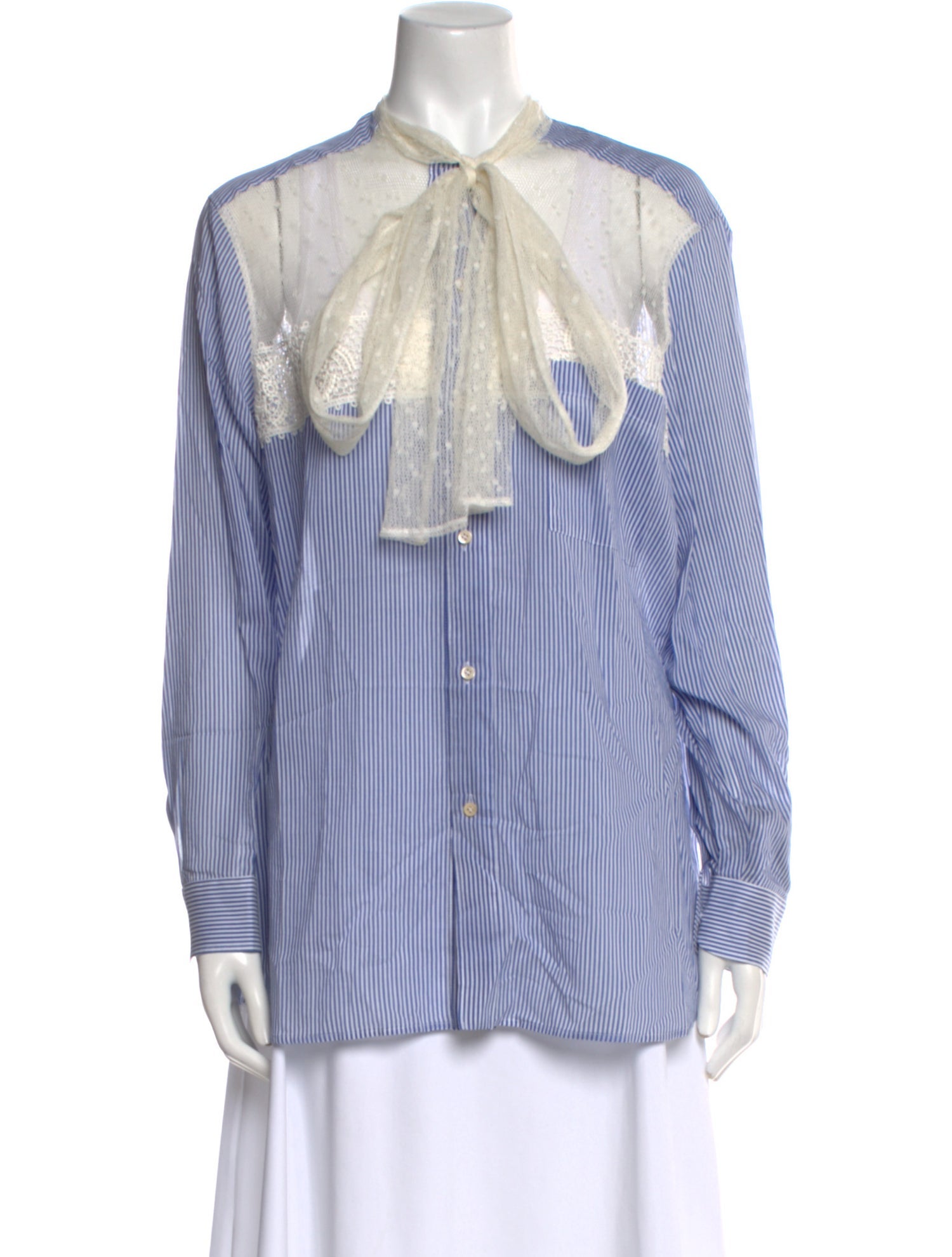 Red Valentino Striped Tie Neck Button-Up Top