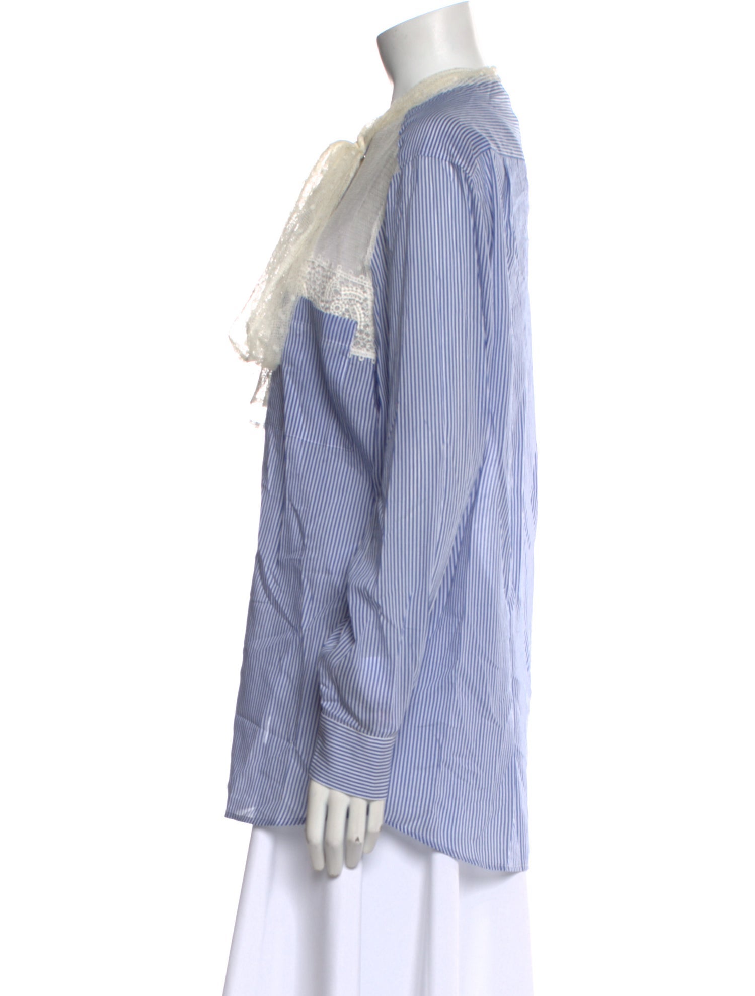 Red Valentino Striped Tie Neck Button-Up Top