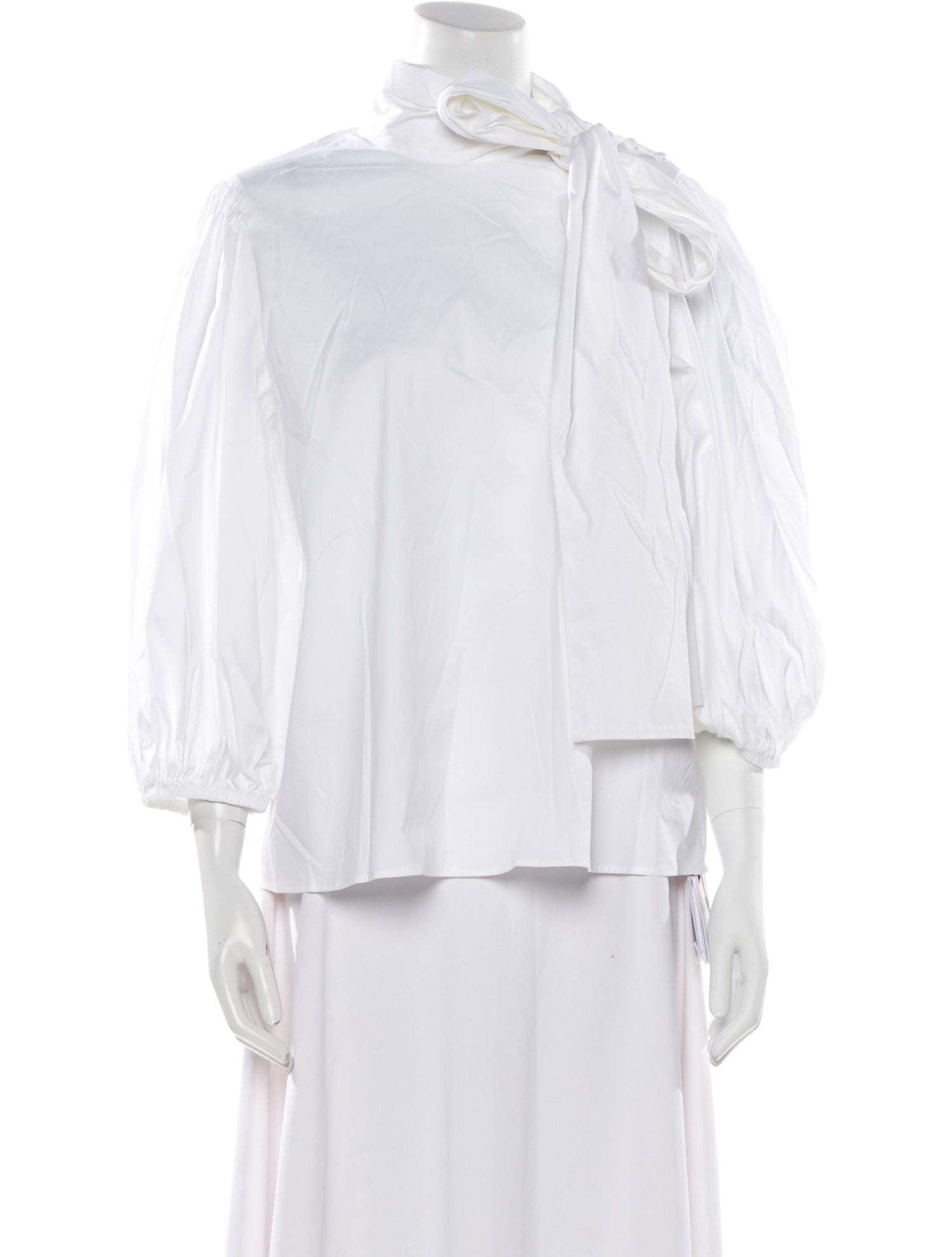 Red Valentino Mock Neck Three-Quarter Sleeve Button-Up Top