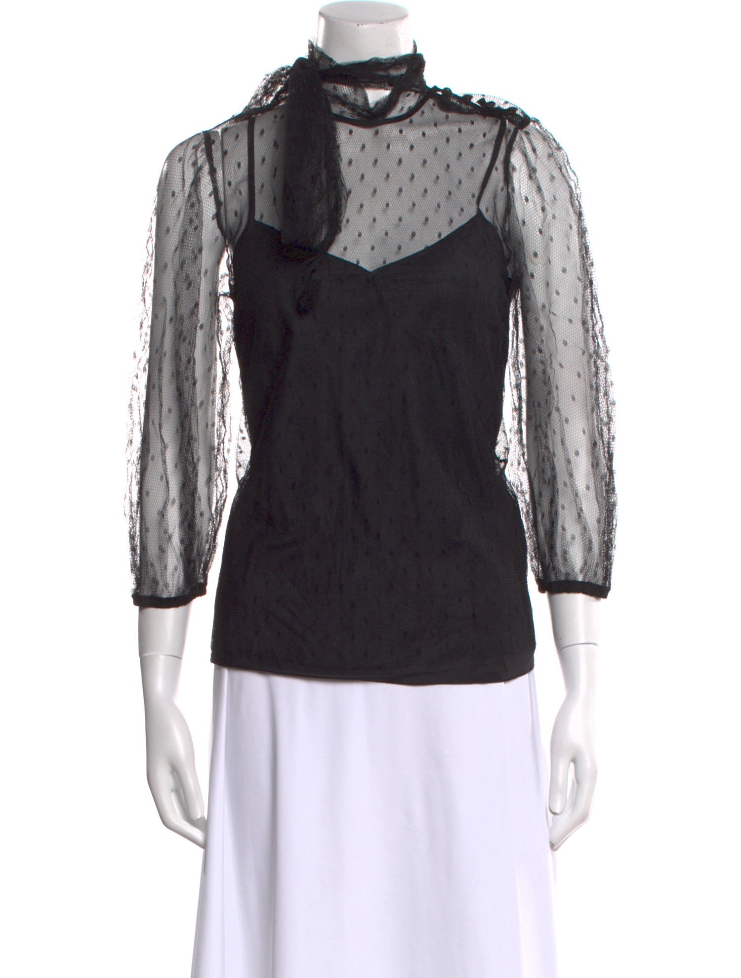 Red Valentino Mock Neck Three-Quarter Sleeve Blouse