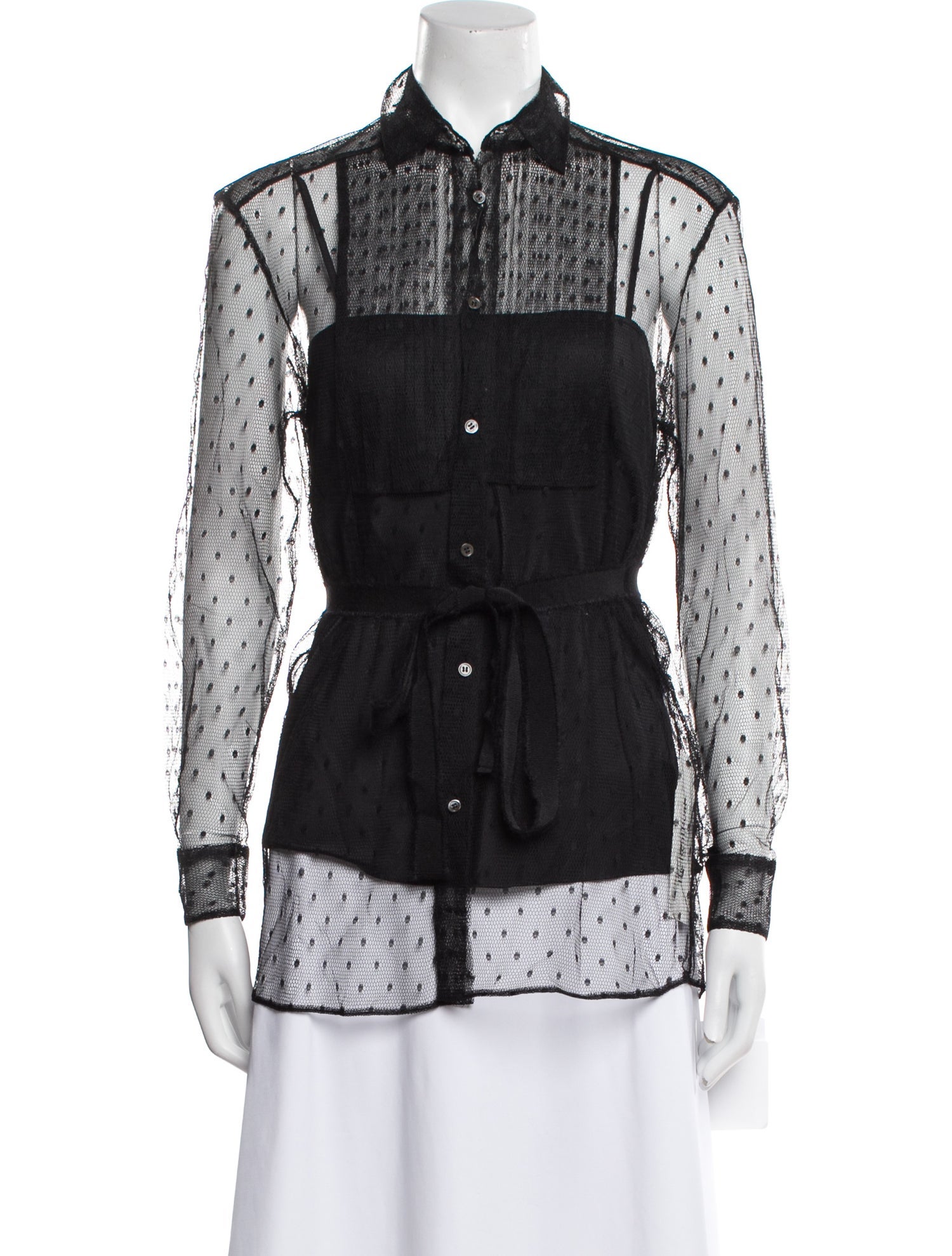 Red Valentino Lace Pattern Long Sleeve Button-Up Top