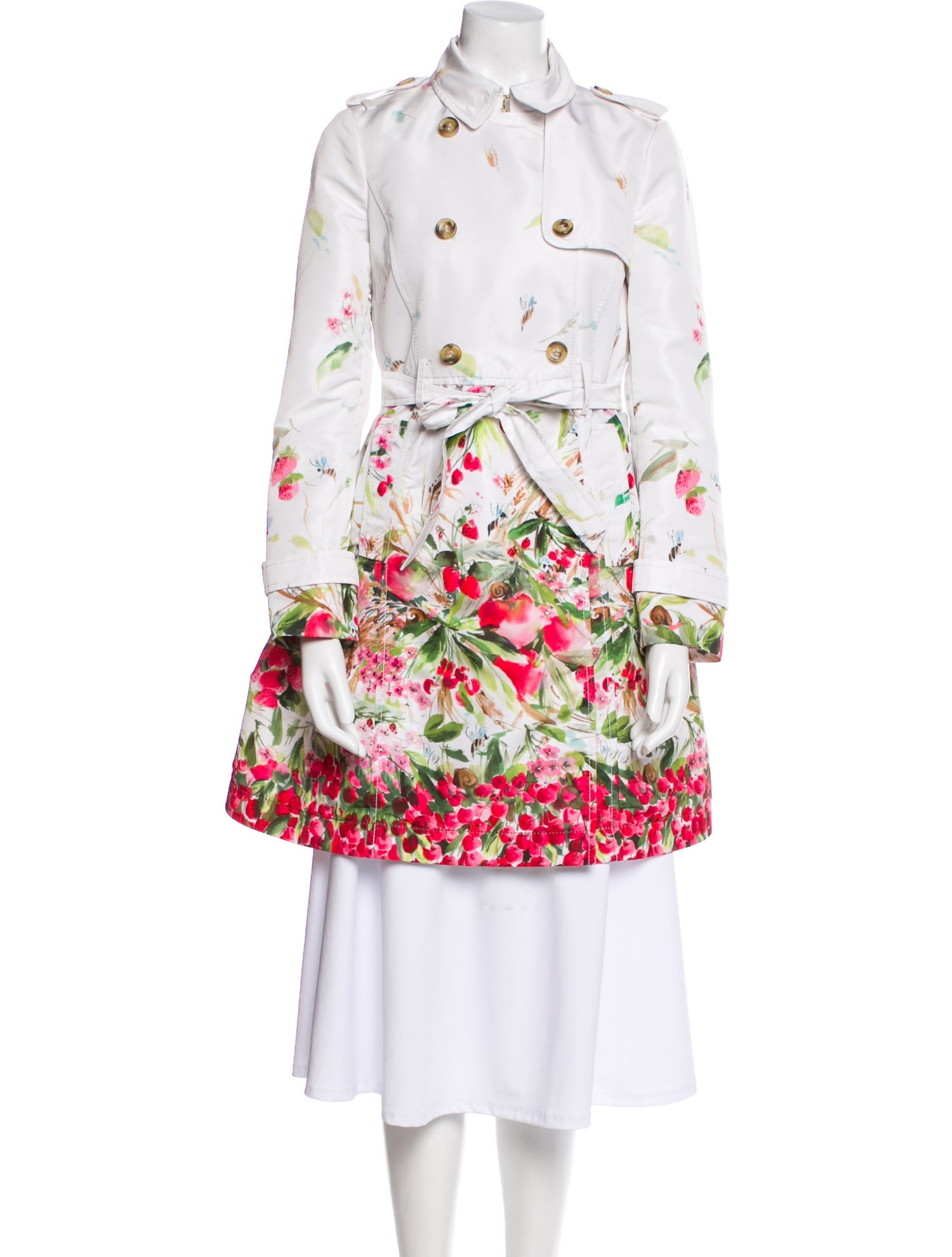 Red Valentino Floral Print Trench Coat