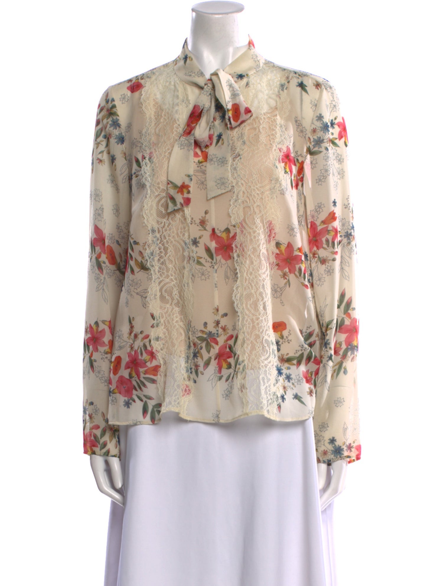 Red Valentino Floral Print Long Sleeve Button-Up Top