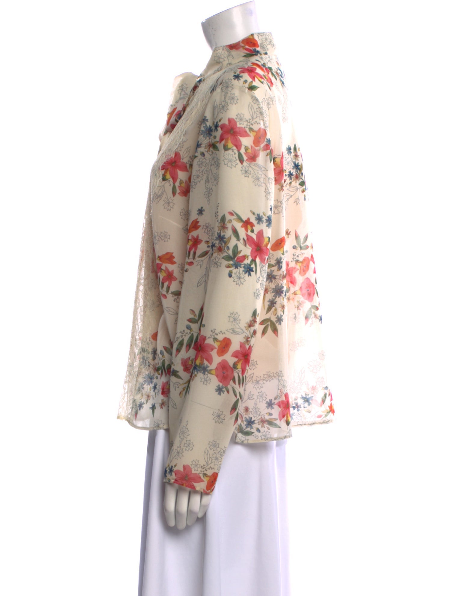 Red Valentino Floral Print Long Sleeve Button-Up Top