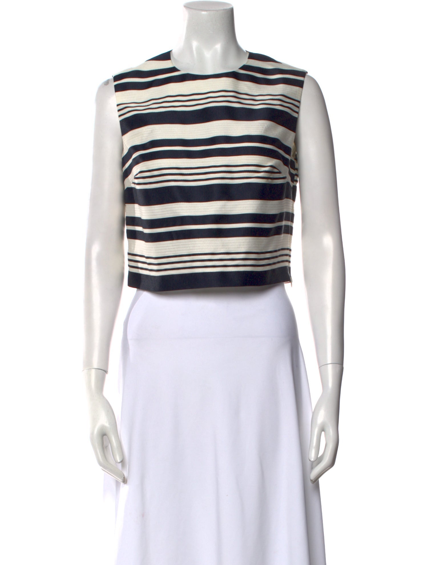 Red Valentino Striped Crew Neck Crop Top