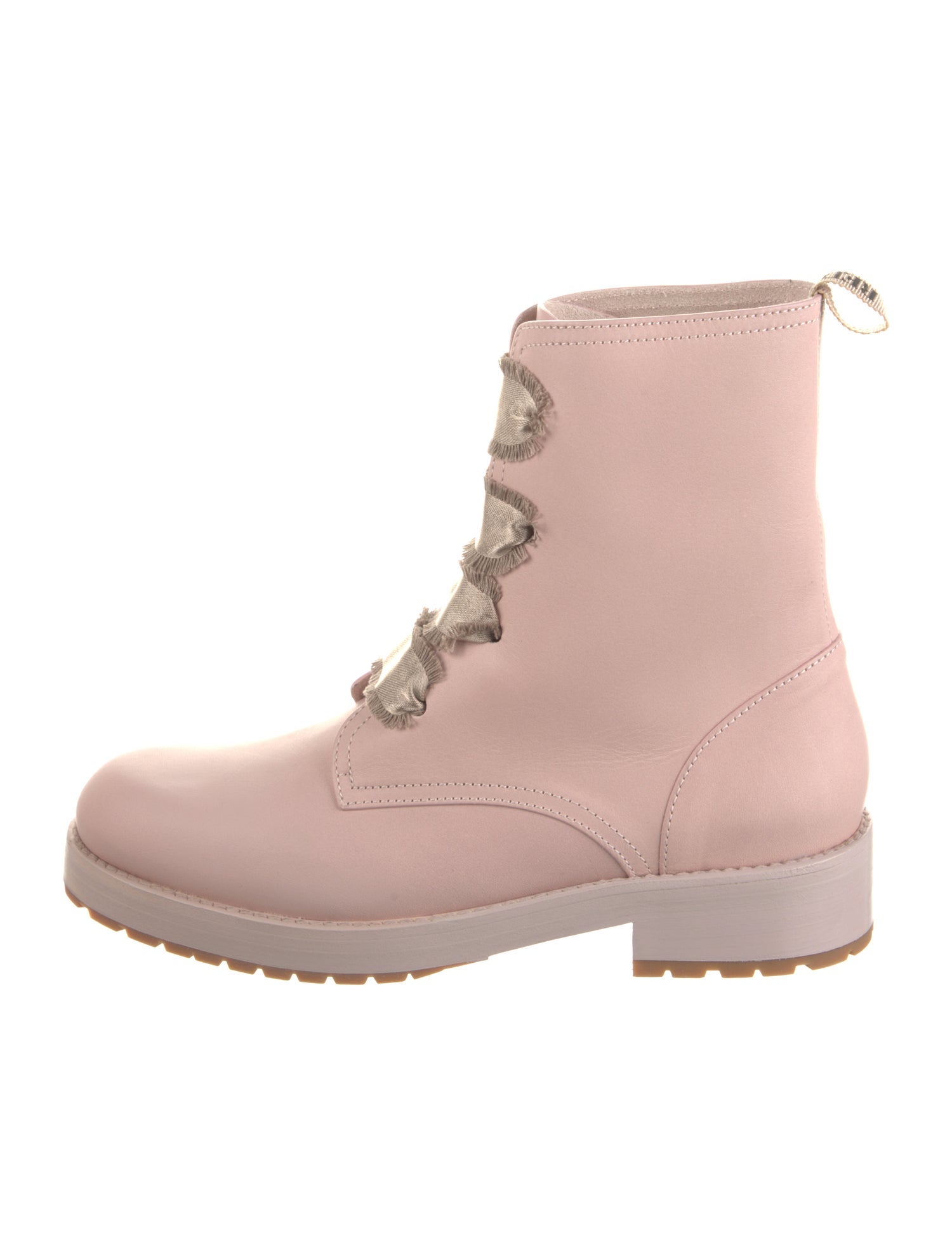 Red Valentino Leather Raw-Edge Trim Combat Boots