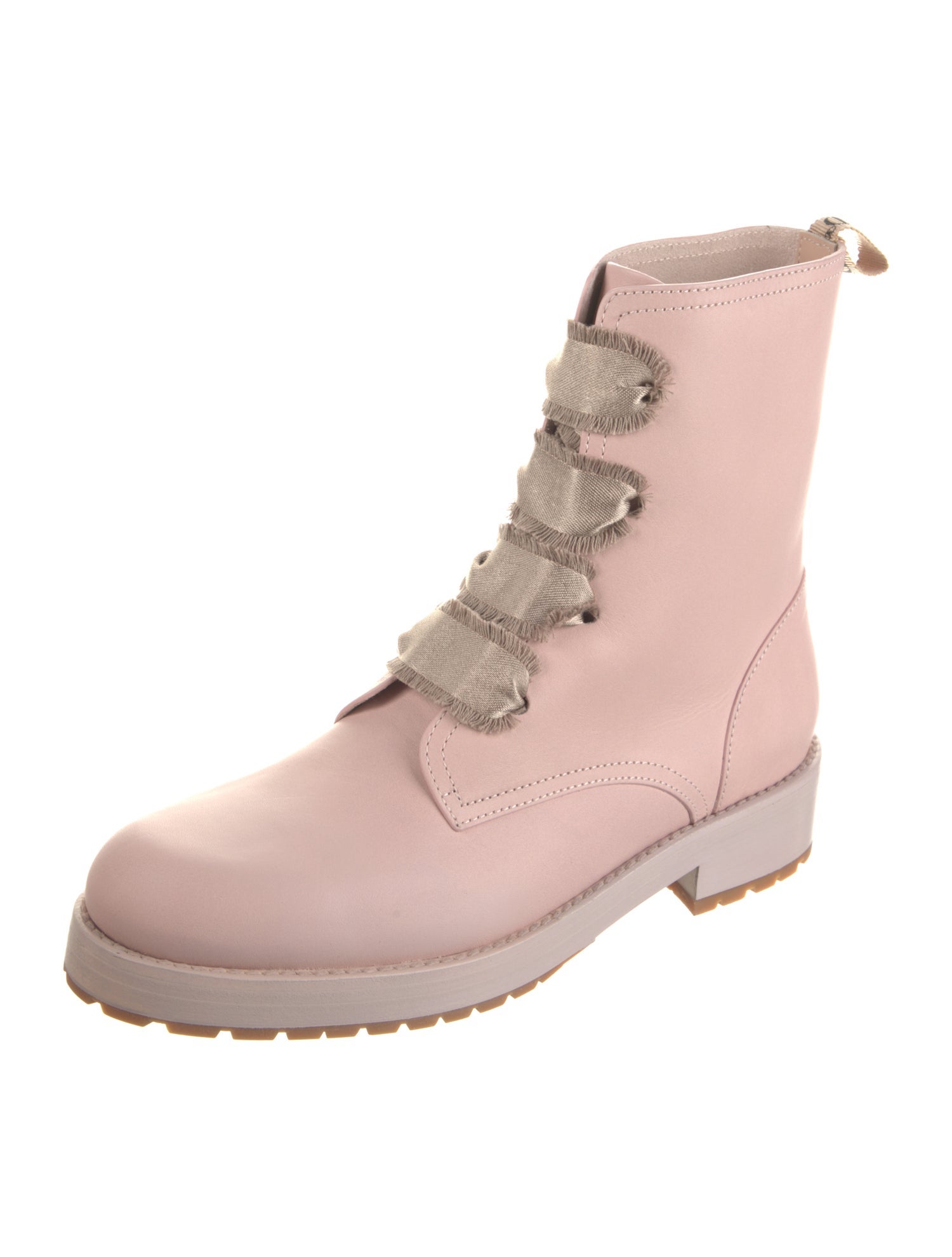 Red Valentino Leather Raw-Edge Trim Combat Boots