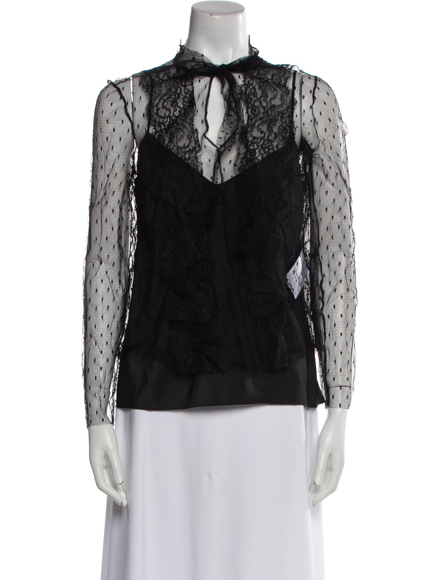 Red Valentino Lace Pattern Mock Neck Polo