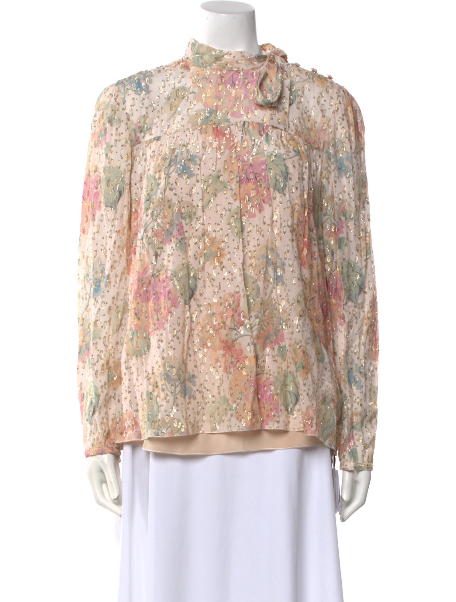 Red Valentino Floral Print Mock Neck Blouse w/ Tags