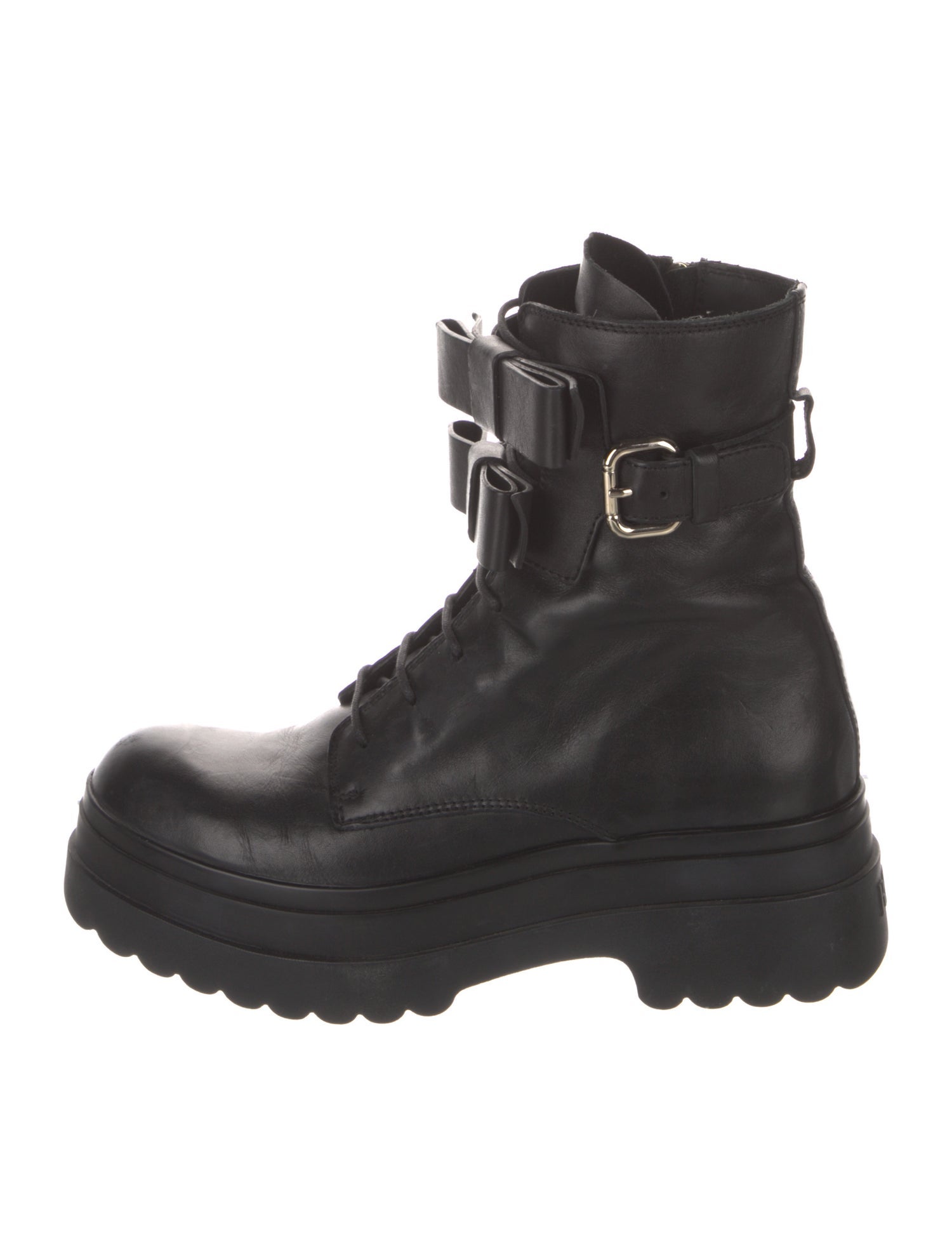 Red Valentino Leather Bow Accents Combat Boots