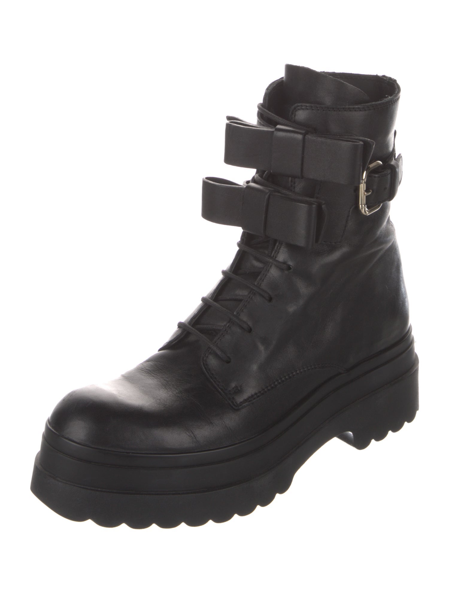Red Valentino Leather Bow Accents Combat Boots