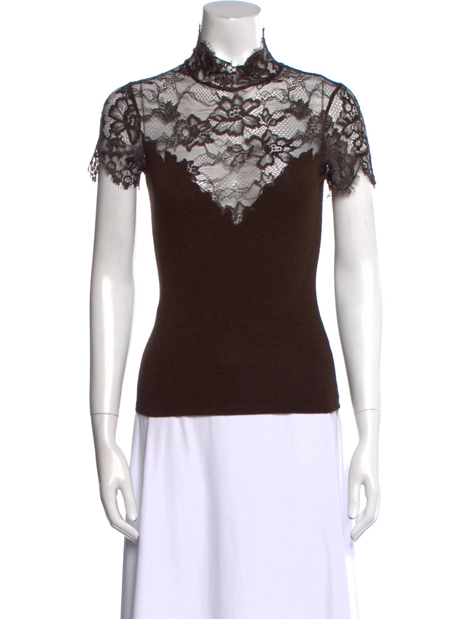 Red Valentino Lace Pattern Mock Neck Top