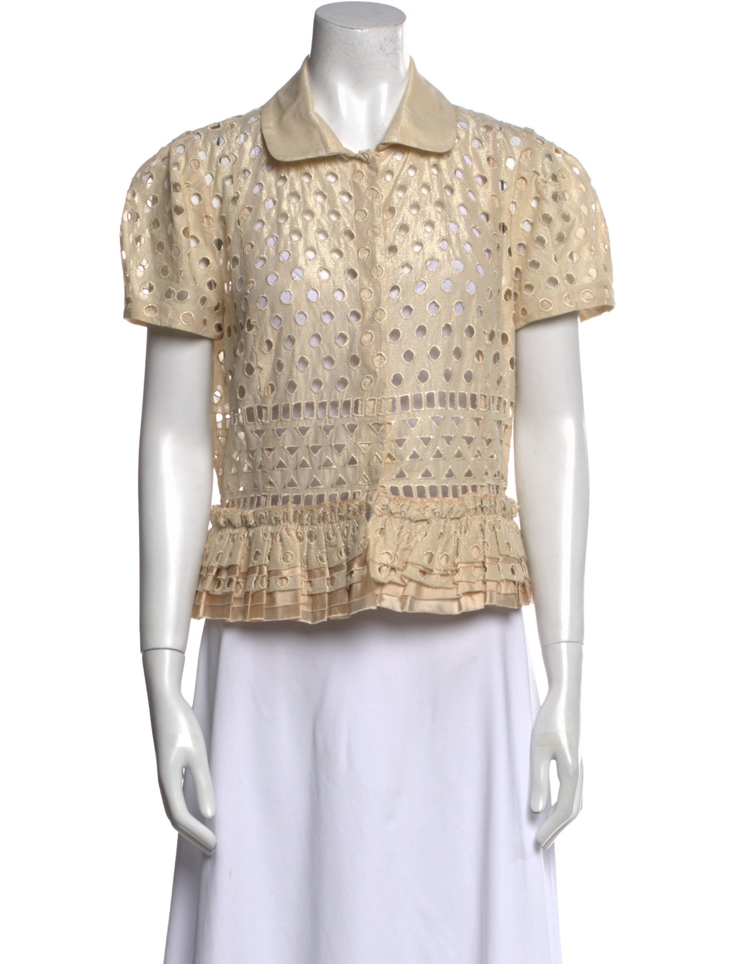 Red Valentino Lace Pattern Short Sleeve Button-Up Top