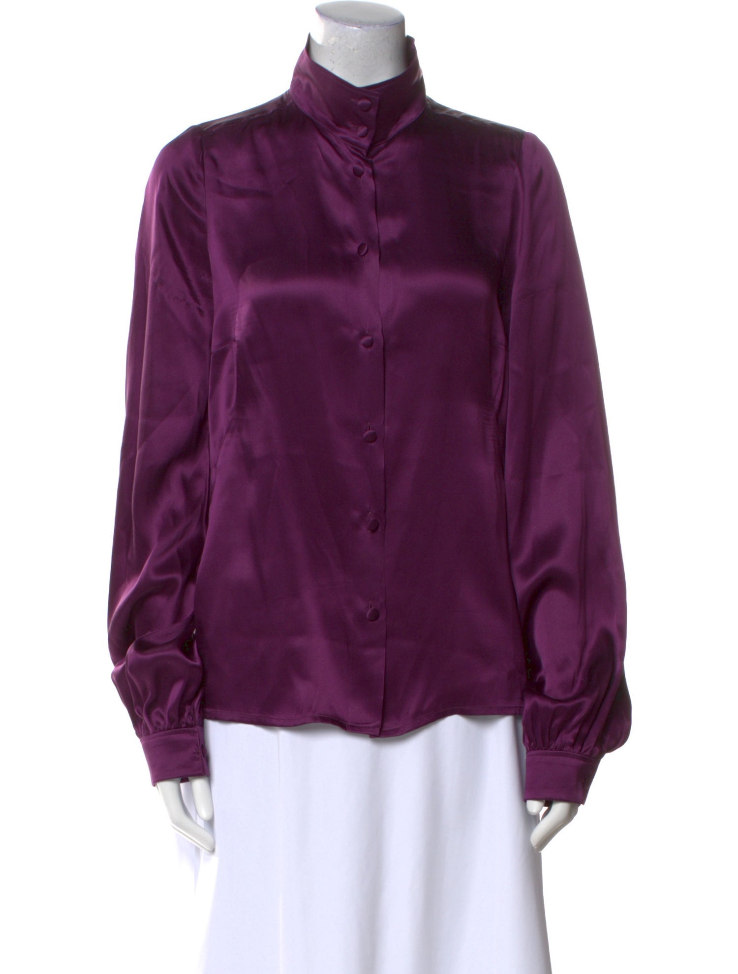 Red Valentino Silk Mock Neck Button-Up Top