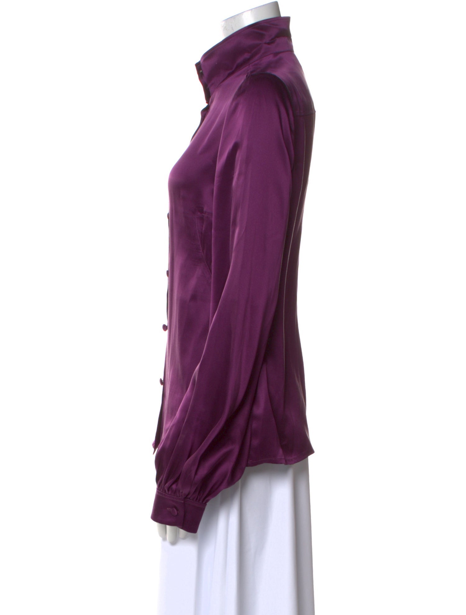 Red Valentino Silk Mock Neck Button-Up Top