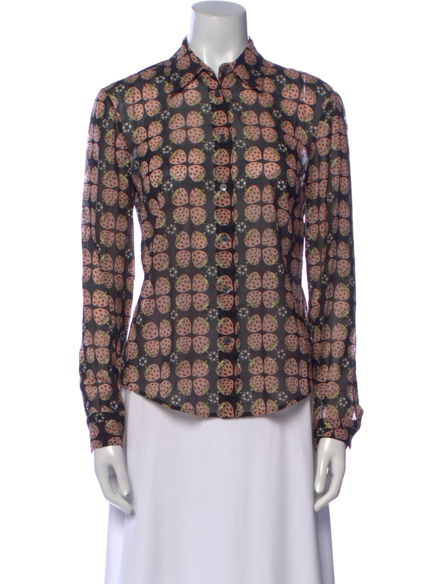 Red Valentino Printed Long Sleeve Button-Up Top