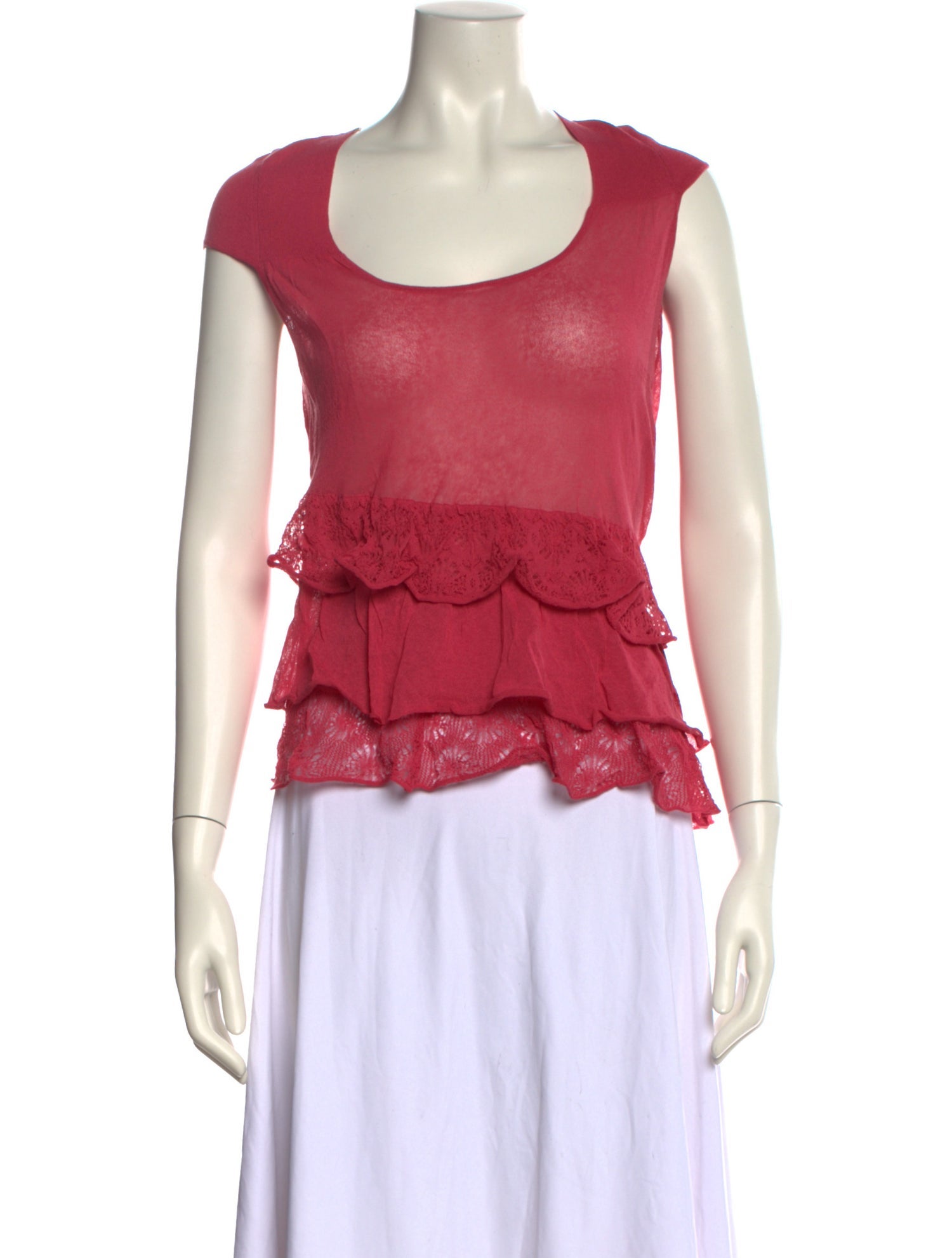 Red Valentino Scoop Neck Short Sleeve Crop Top