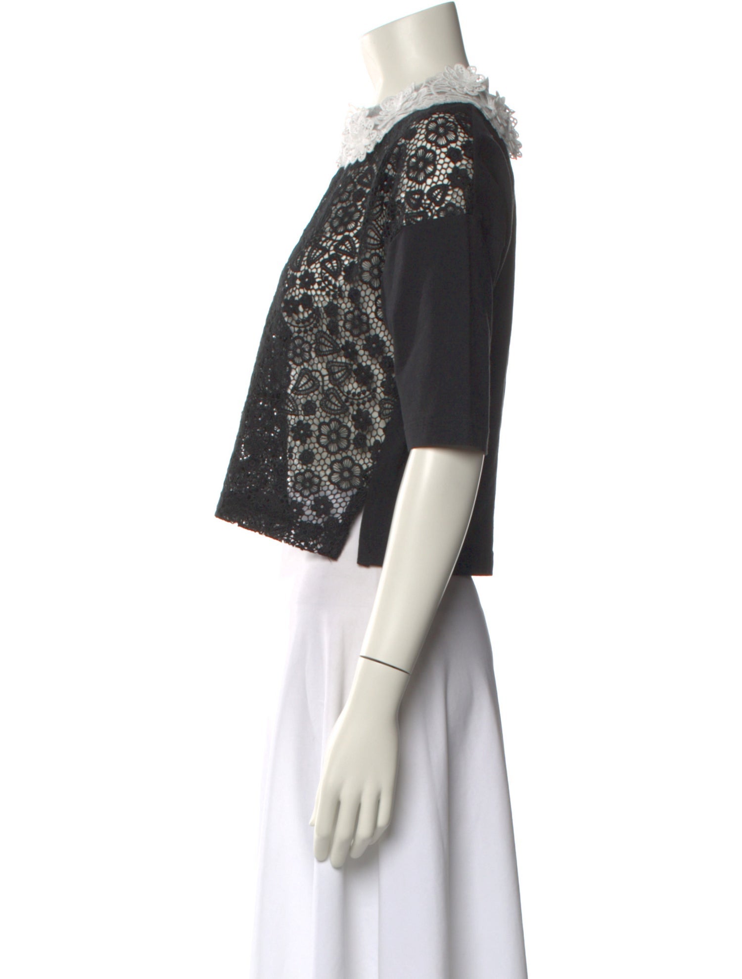 Red Valentino Lace Pattern Short Sleeve Crop Top