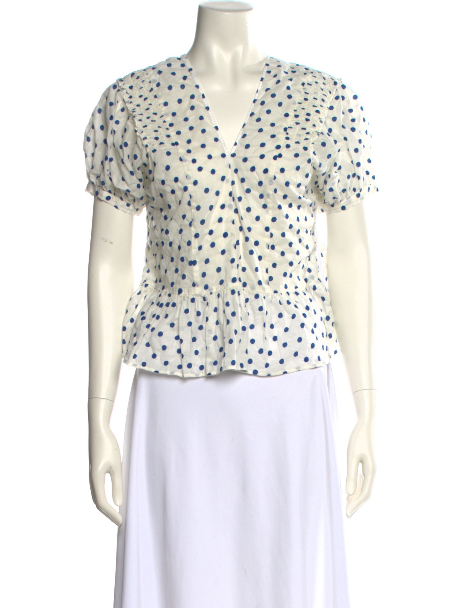 Red Valentino Polka Dot Print V-Neck Button-Up Top