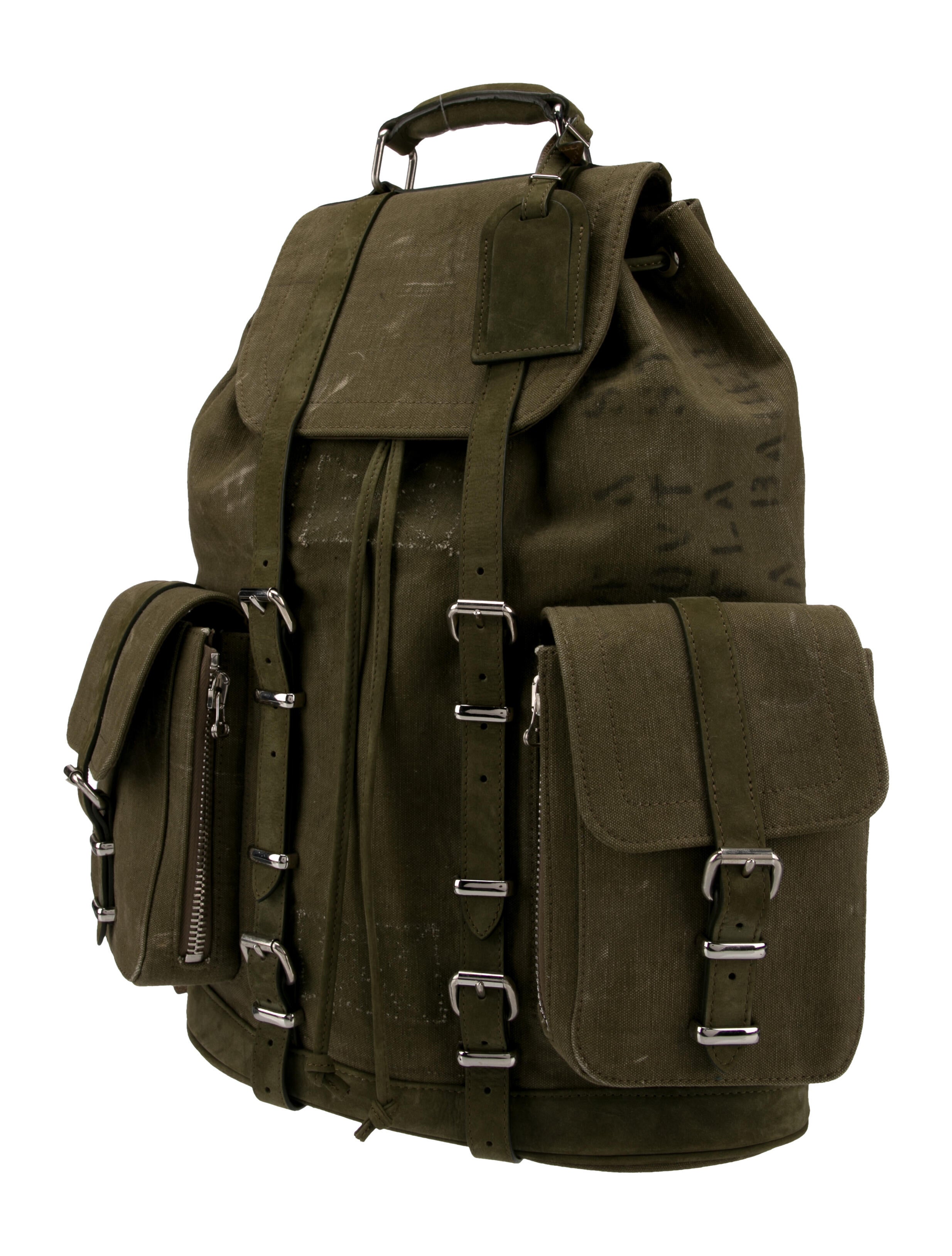 craftsman dark green canvas with leather trim backpack and Brown 20 to 35 Litre Olive waxed canvas with brown English Bridle leather accents Backpack Green