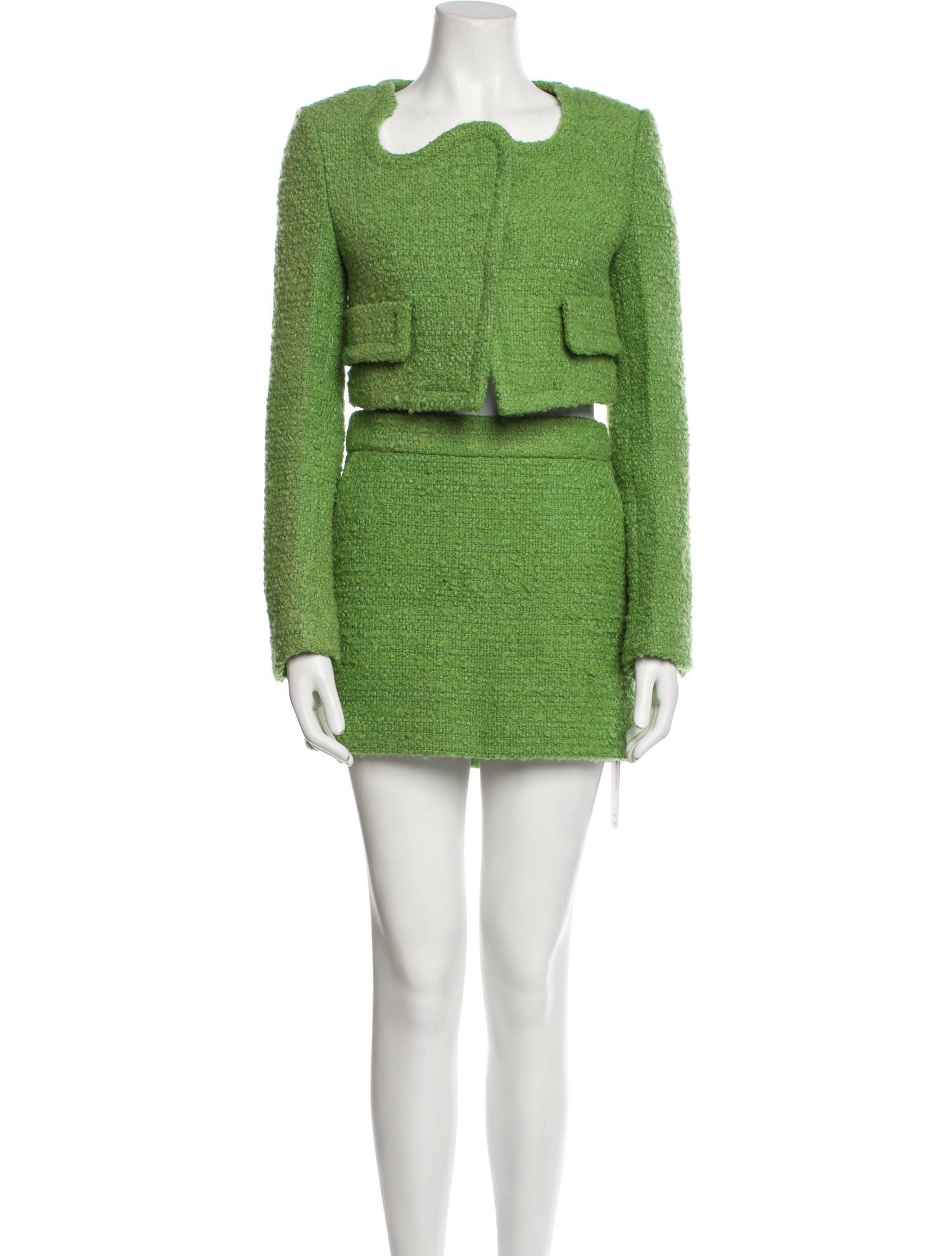 Recto Tweed Pattern Scalloped Accent Skirt Suit