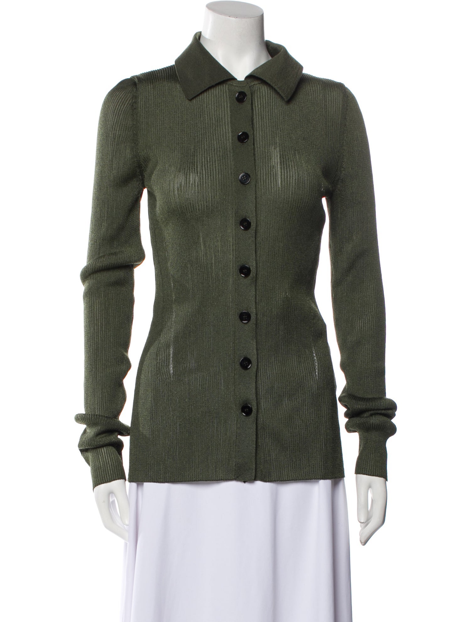 Recto Nylon Long Sleeve Button-Up Top