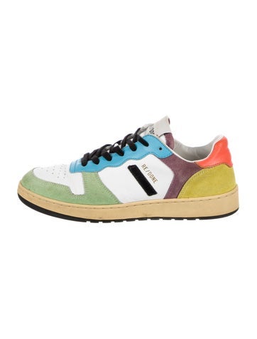 Pre-owned Re/done Leather Colorblock Pattern Sneakers In White