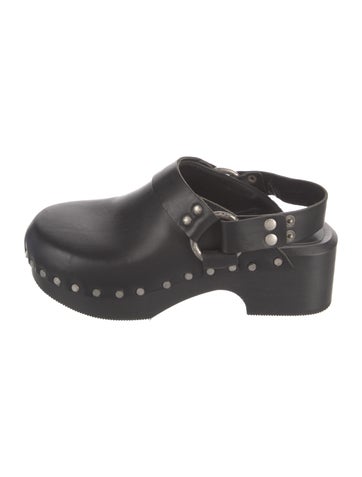 Pre-owned Re/done Leather Studded Accents Slingback Flats In Black