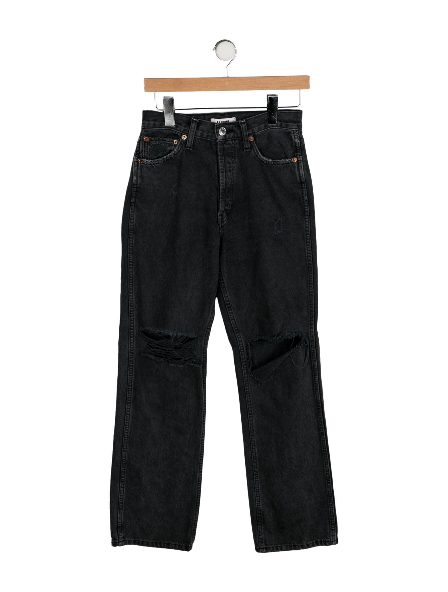 Re/Done Straight Leg Jeans Black High-Rise 5 Pockets Raw