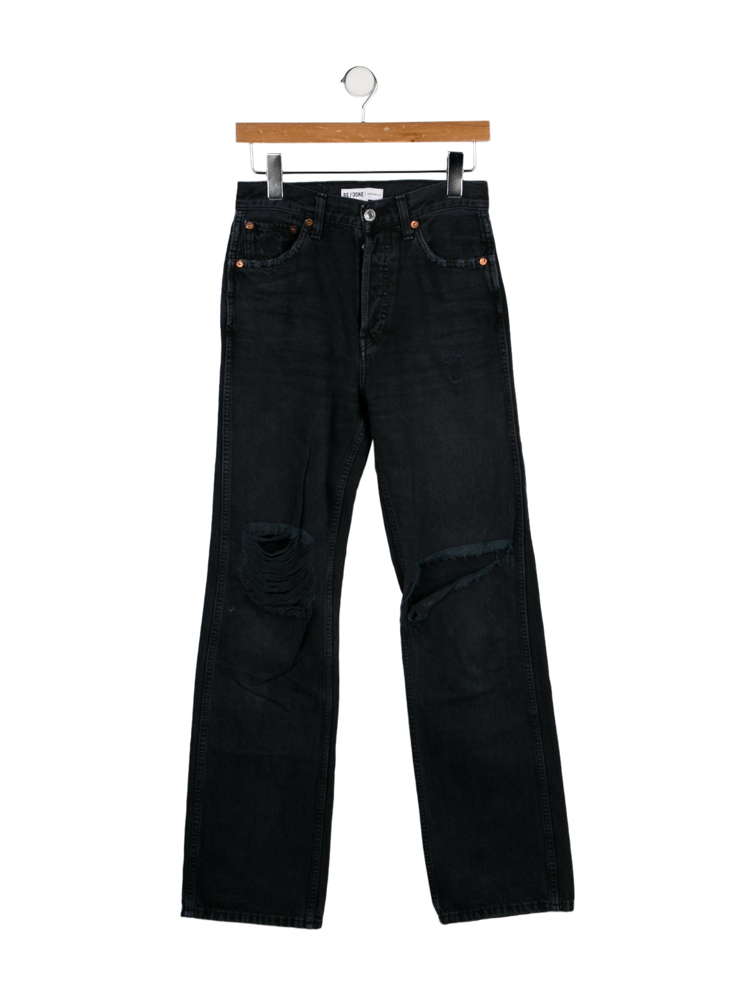 Re/Done Wide Leg Jeans Black High-Rise 5 Pockets Cutout