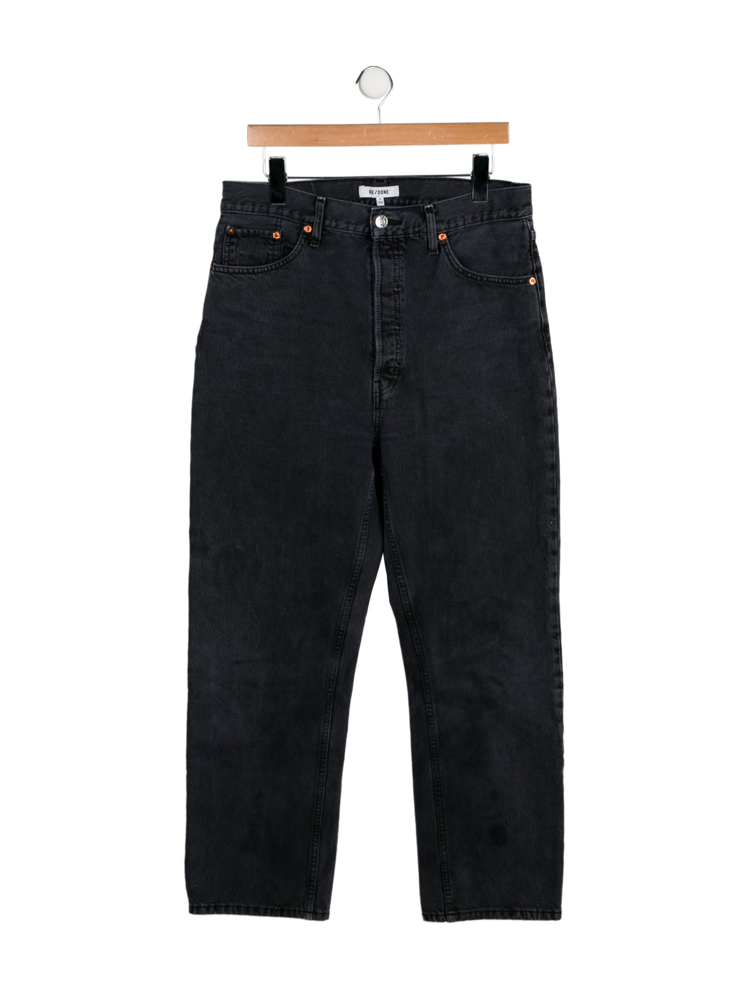 Re/Done Wide Leg Jeans Black High-Rise 5 Pockets Raw-Edge