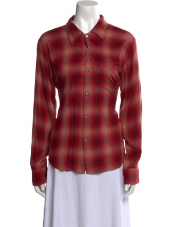 RE/DONE Plaid Print Long Sleeve Button-Up Top
