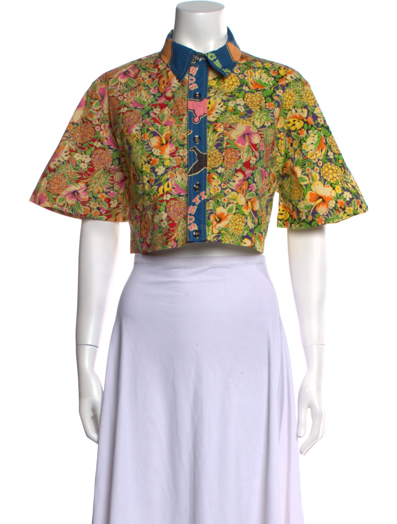 RE/DONE Floral Print Short Sleeve Crop Top