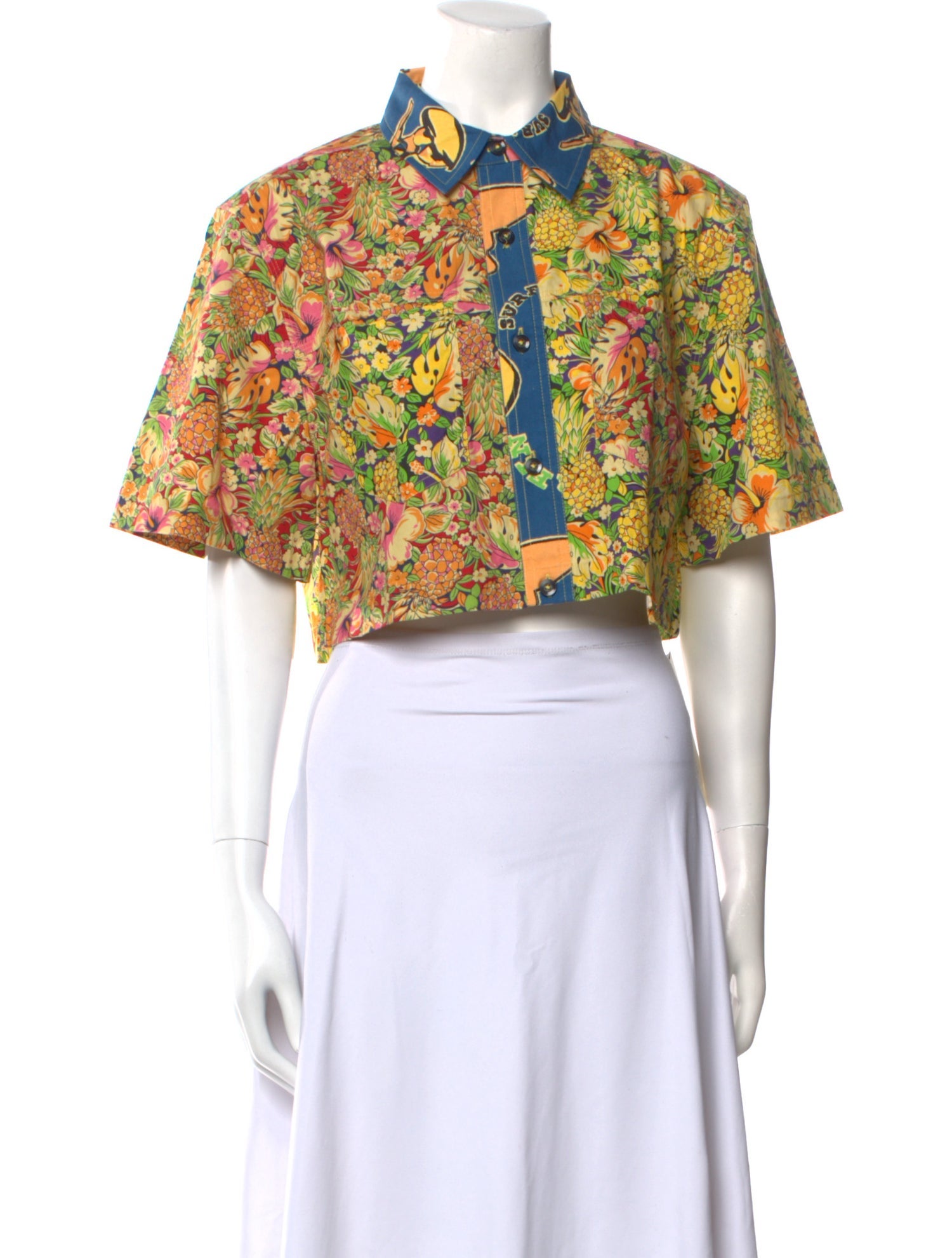 RE/DONE Floral Print Short Sleeve Crop Top