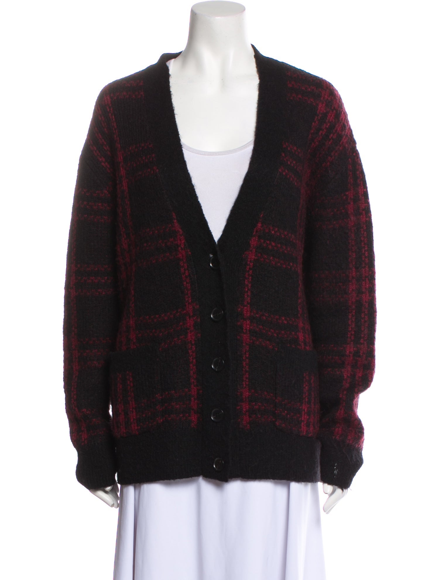 RE/DONE Plaid Print V-Neck Sweater