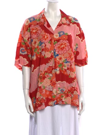 RE/DONE Floral Print Short Sleeve Button-Up Top
