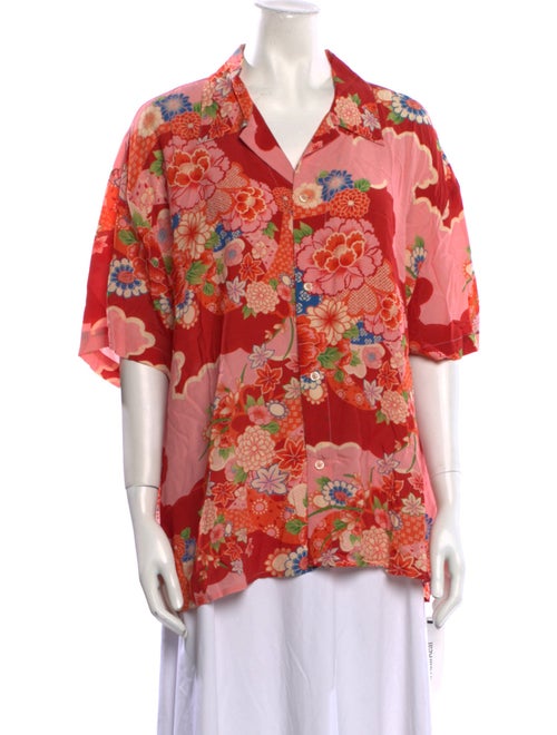 RE/DONE Floral Print Short Sleeve Button-Up Top