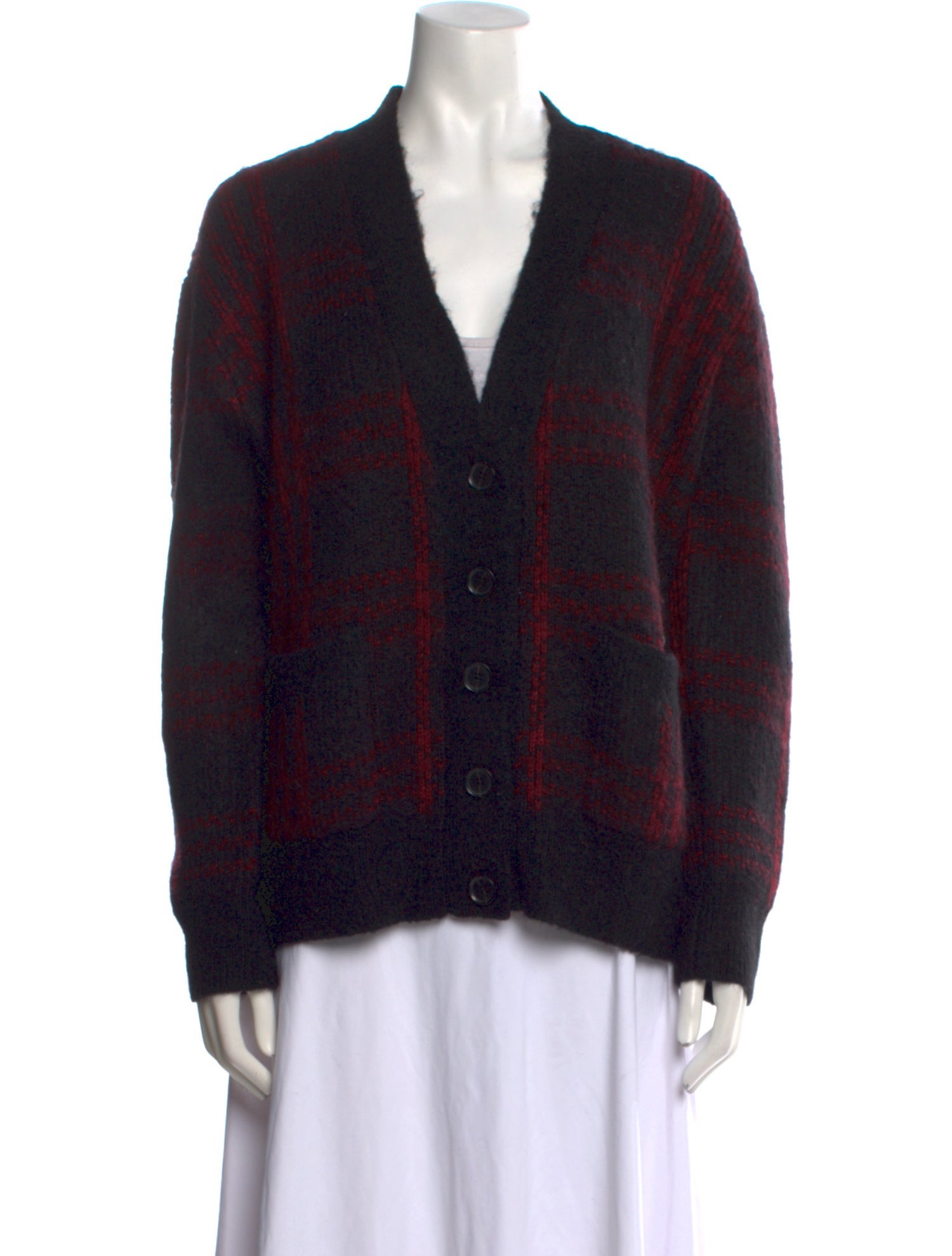 RE/DONE Plaid Print V-Neck Sweater