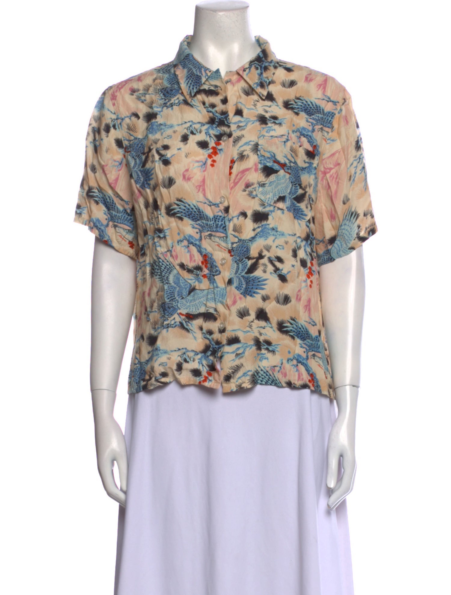 RE/DONE Printed Short Sleeve Button-Up Top