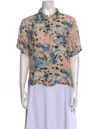 RE/DONE Printed Short Sleeve Button-Up Top