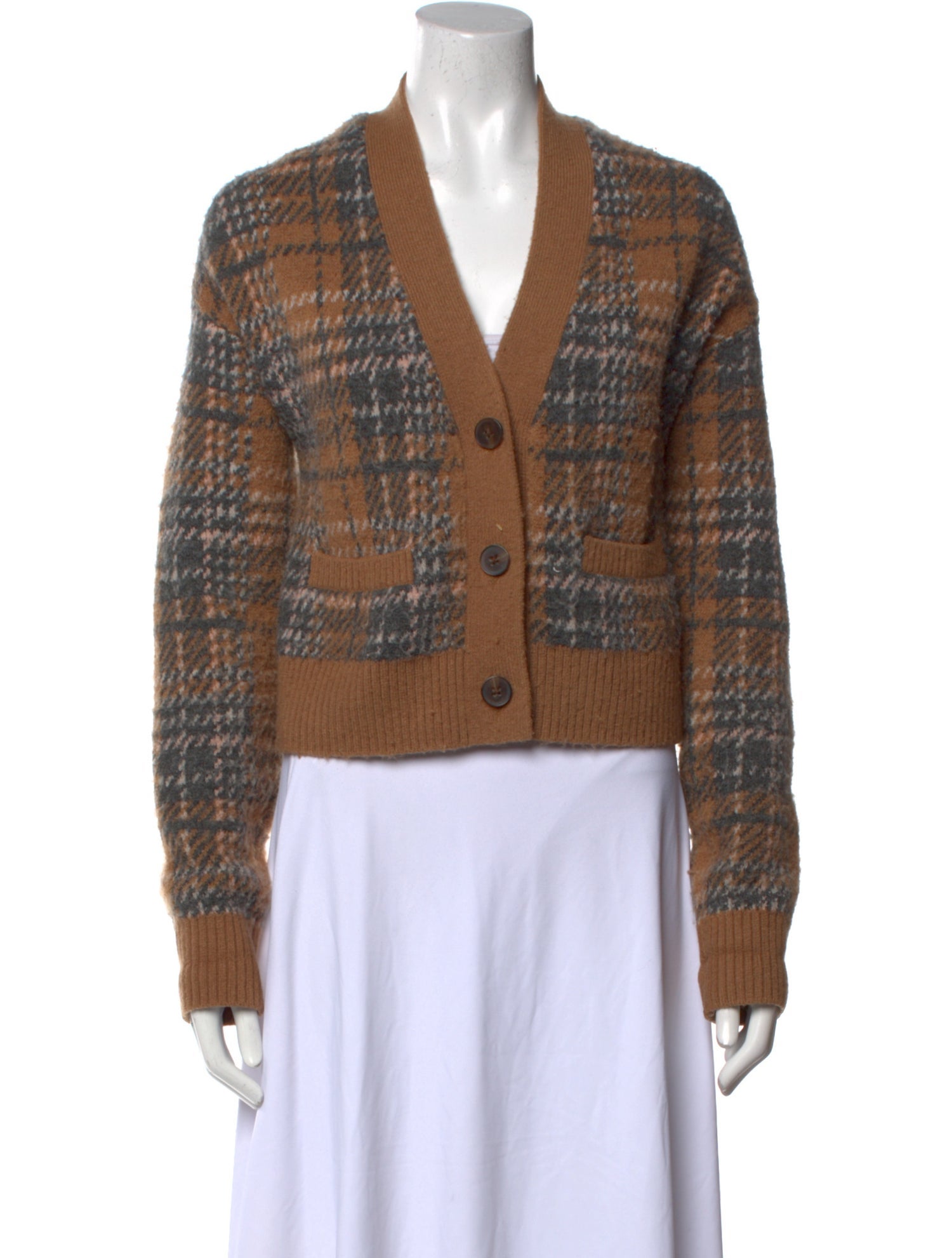 RE/DONE Plaid Print V-Neck Sweater