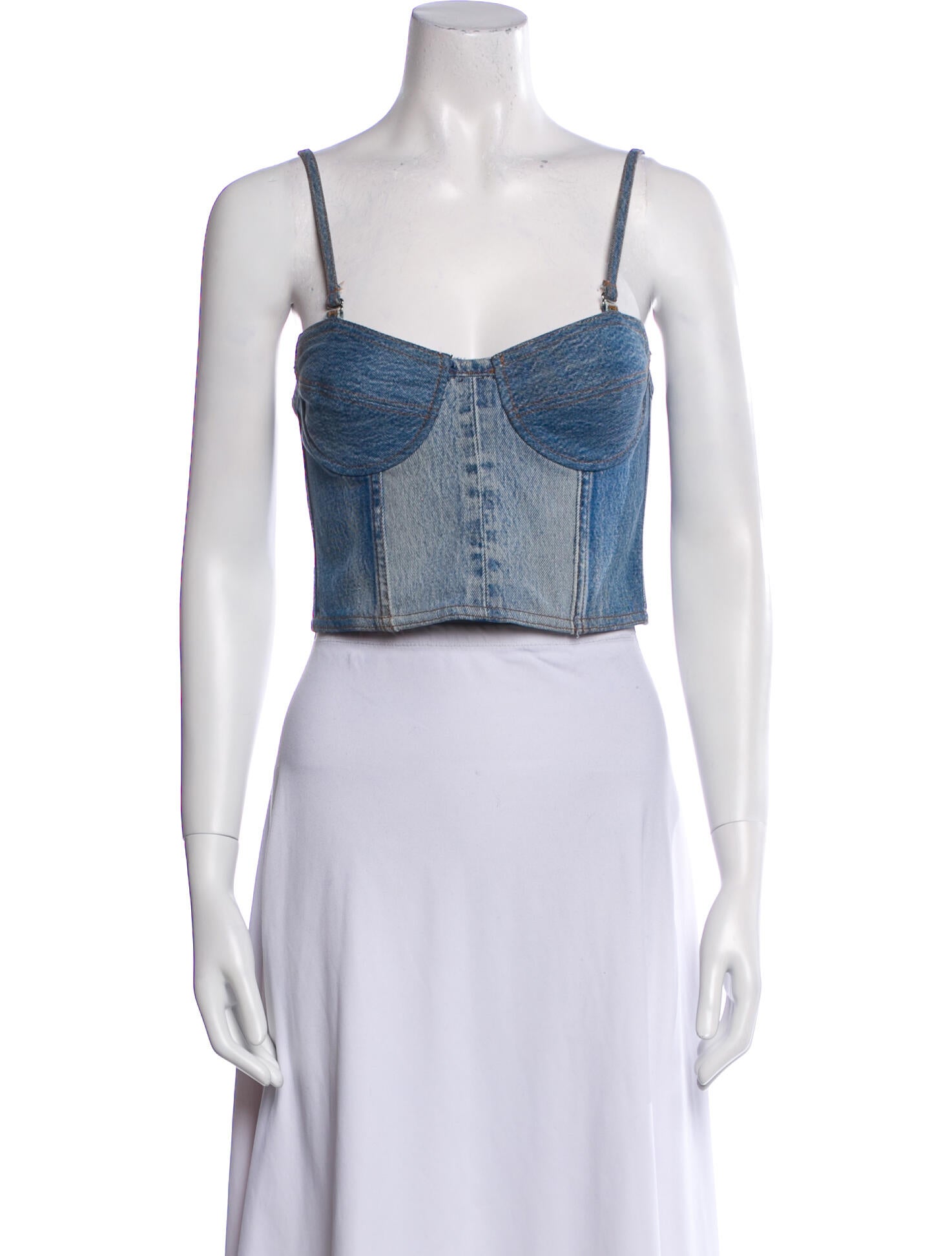 RE/DONE Colorblock Pattern Square Neckline Crop Top