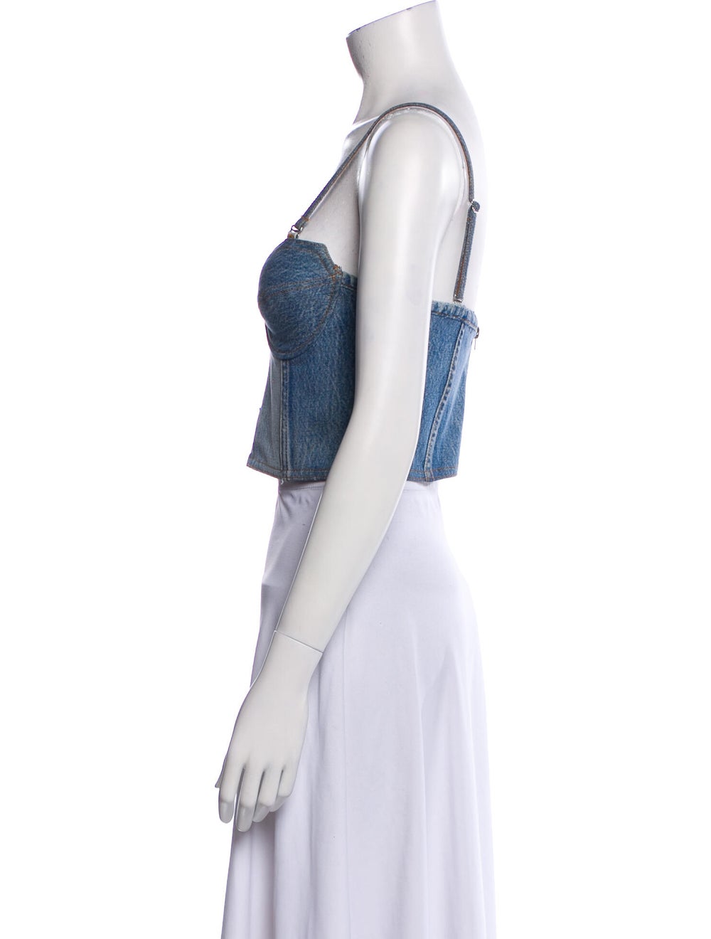 Re/Done Crop Top Blue Colorblock Pattern Sleevele… - image 2