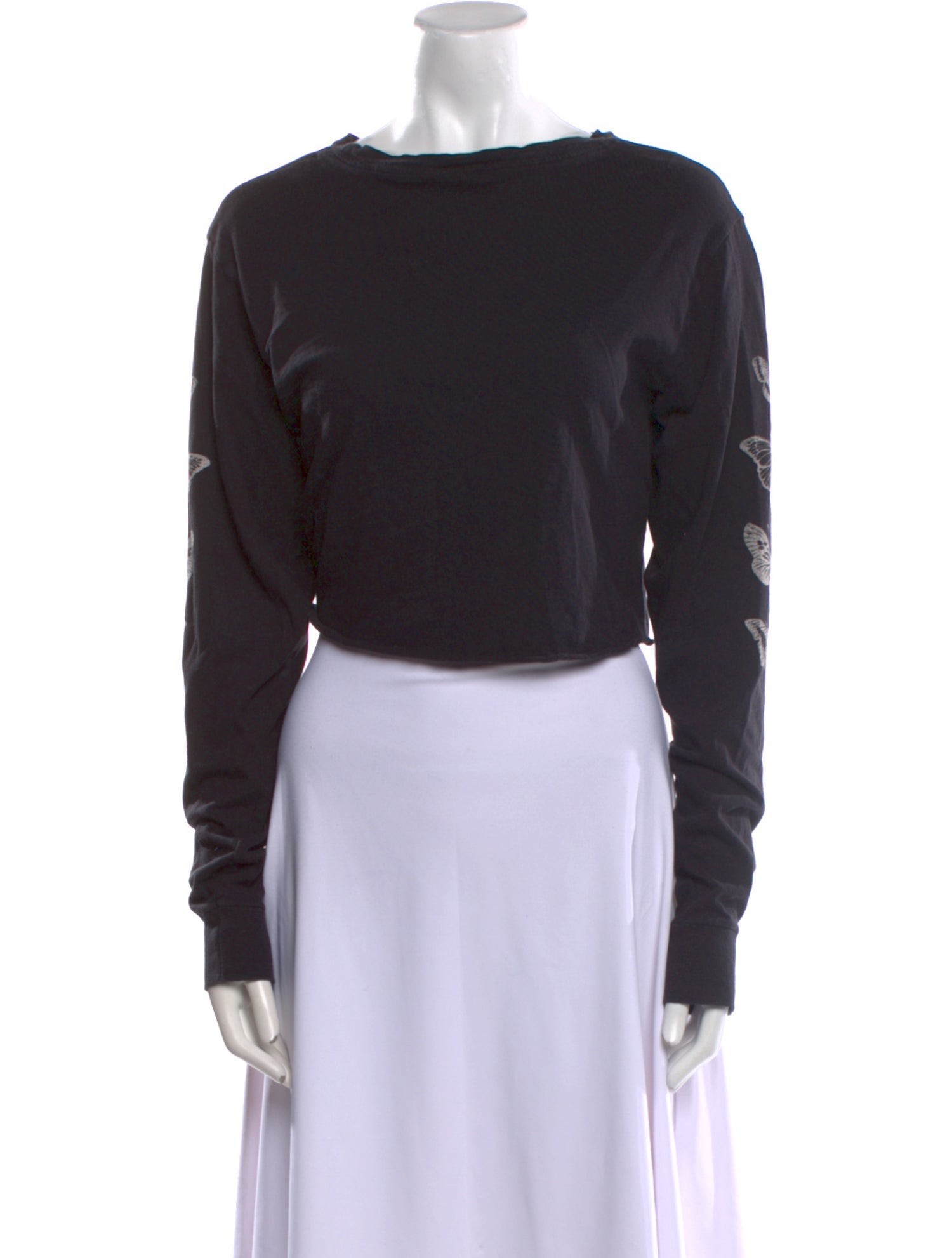 RE/DONE Bateau Neckline Long Sleeve Crop Top