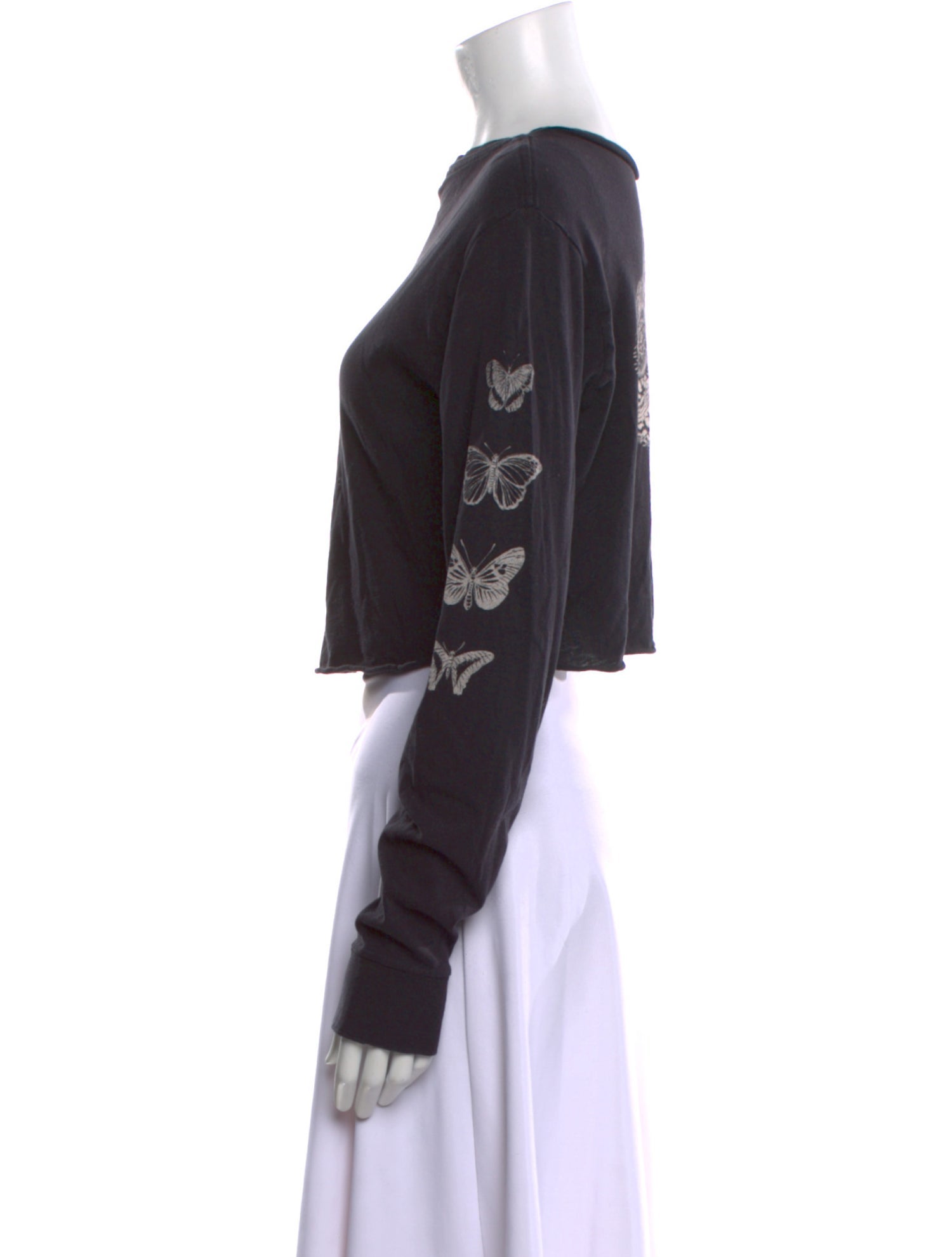 RE/DONE Bateau Neckline Long Sleeve Crop Top