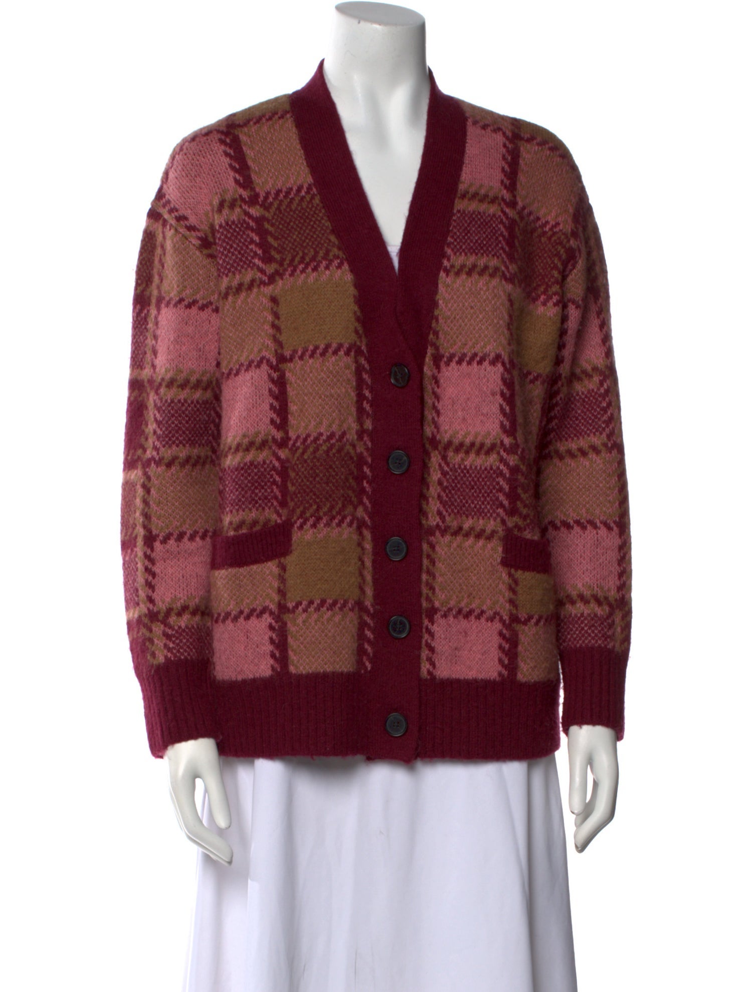 RE/DONE Plaid Print V-Neck Sweater