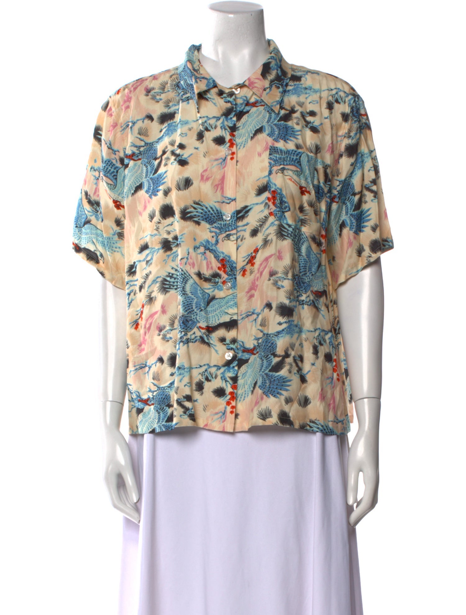 RE/DONE Printed Short Sleeve Button-Up Top