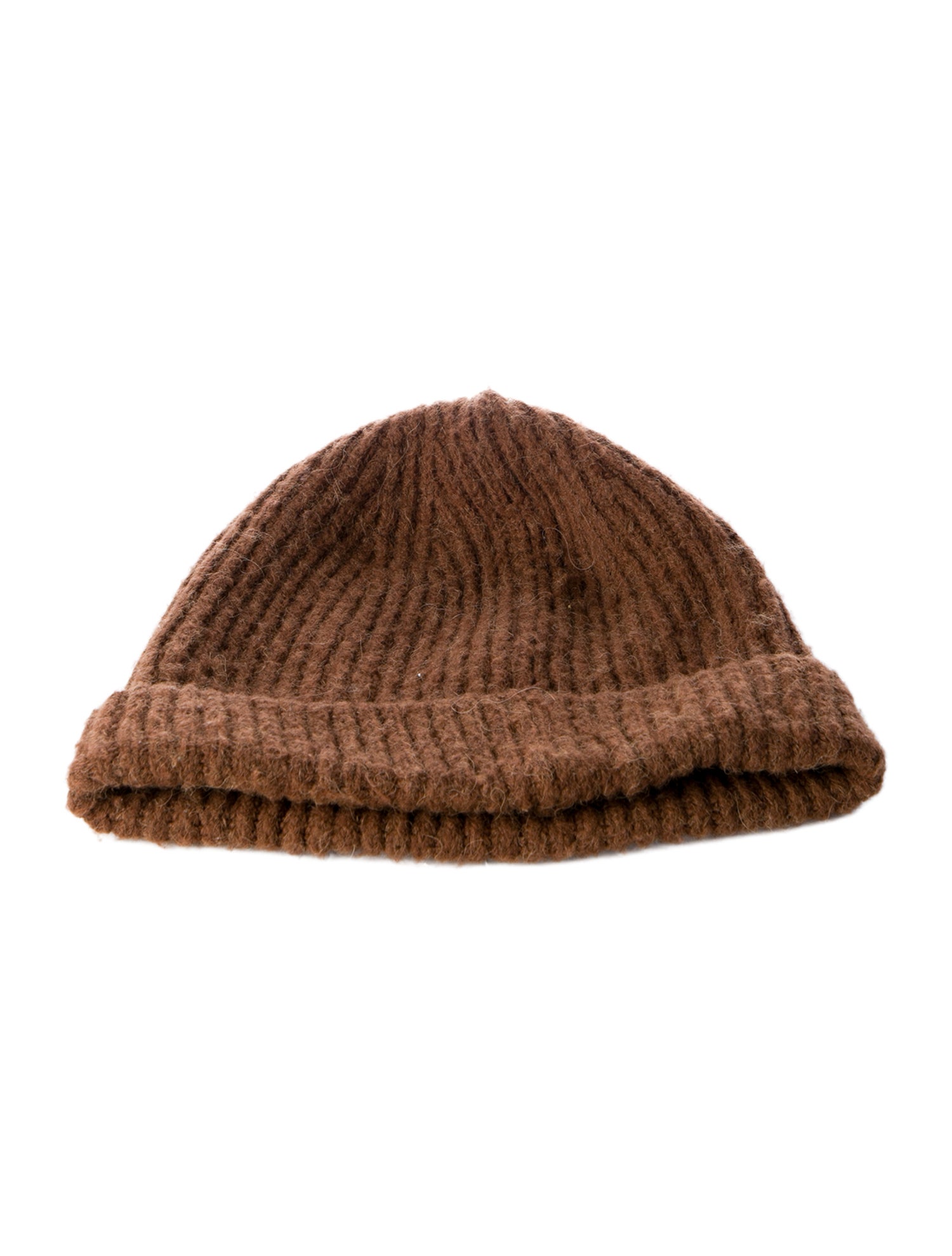 RE/DONE Brown Wool Beanie w/ Pleated Accent & Raw Edge Trim Throughout