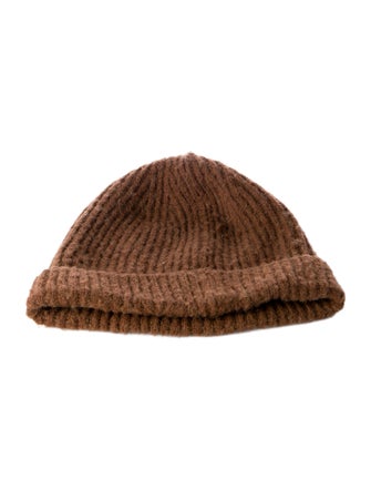 RE/DONE Brown Wool Beanie w/ Pleated Accent & Raw Edge Trim Throughout
